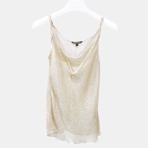 Rozae Nichols Sheer Gold Ruffle Hem Silk Tank
